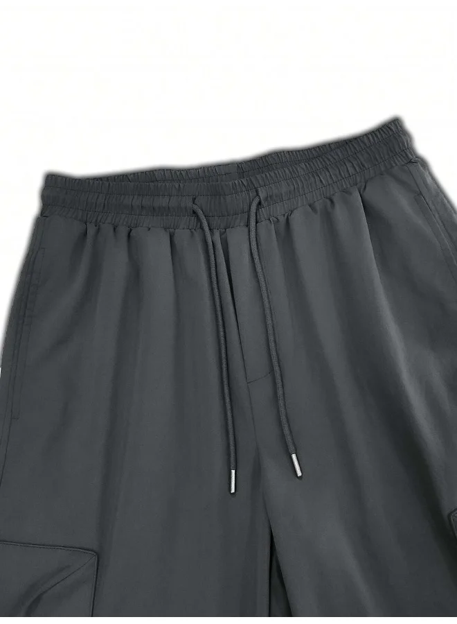 Maniac Mens Solid Dark Grey Polyester Nylon Fabric Cargo Pant
