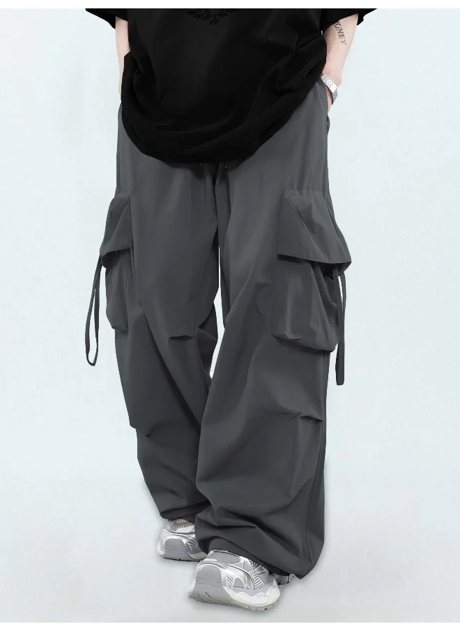 مانياك Mens Solid Dark Grey Polyester Nylon Fabric Cargo Pant