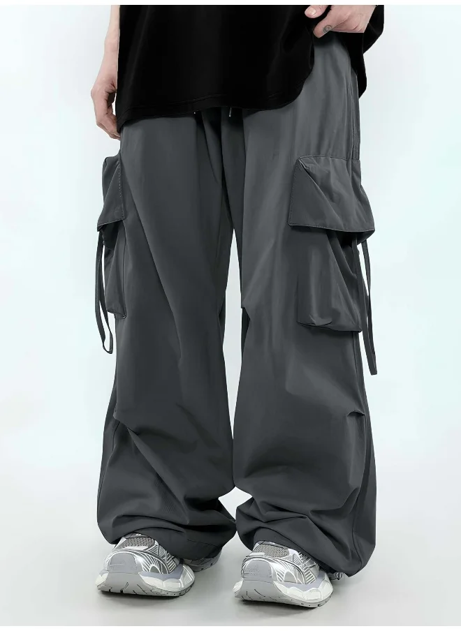 مانياك Mens Solid Dark Grey Polyester Nylon Fabric Cargo Pant