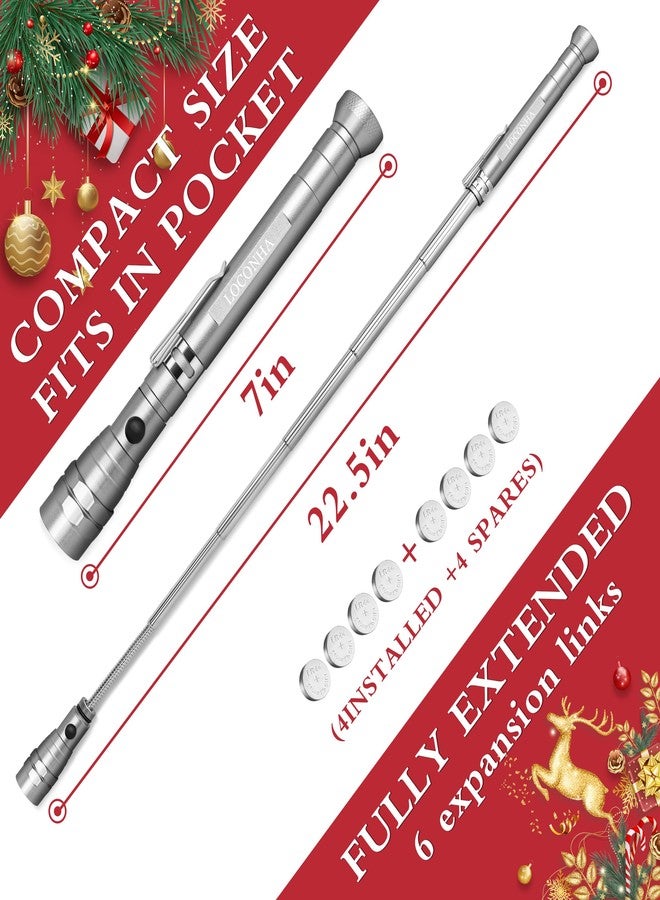 LOCONHA Magnetic Pickup Tool with LED Lights, Telescoping Magnet Flashlight, Cool Gadget Birthday Gifts Christmas Day Gifts for Men, Handyman, Husband, Boyfriend, Him, Father, Dad (Silvery, 1 Pack) - Image 2