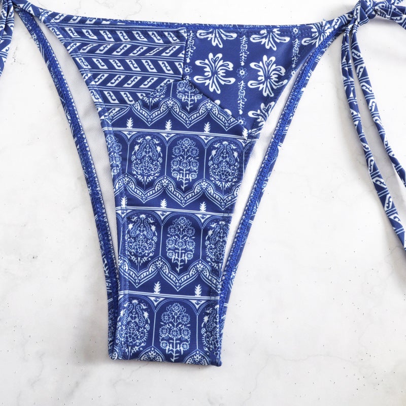 Cross-Border Bikini Swimsuit European and American Split Floral Straps Xingcheng Swimsuit Clothing Hot Girl Suit for Women(Powder, L) - Image 4