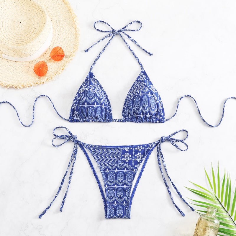 Cross-Border Bikini Swimsuit European and American Split Floral Straps Xingcheng Swimsuit Clothing Hot Girl Suit for Women(Powder, L) - Image 2