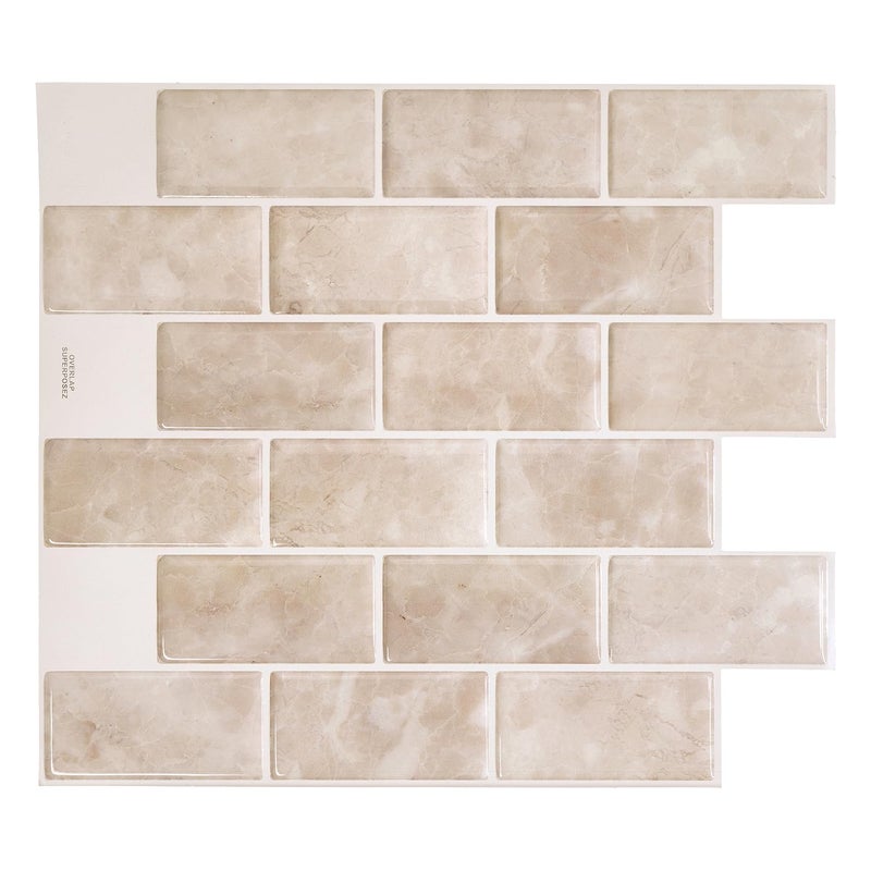 SMART TILES Peel and Stick Backsplash - Sheets of 10.95" x 9.70" - 3D Adhesive Peel and Stick Tile Backsplash for Kitchen, Bathroom, Wall Tile (Beige, Marble, Pack of 10) - Image 1