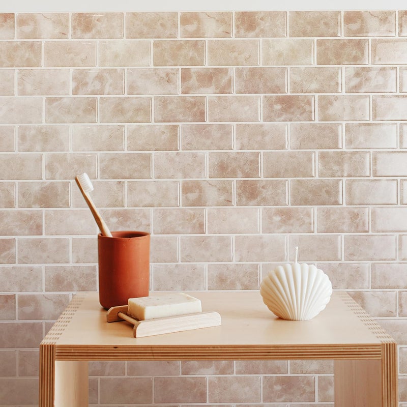 SMART TILES Peel and Stick Backsplash - Sheets of 10.95" x 9.70" - 3D Adhesive Peel and Stick Tile Backsplash for Kitchen, Bathroom, Wall Tile (Beige, Marble, Pack of 10) - Image 5