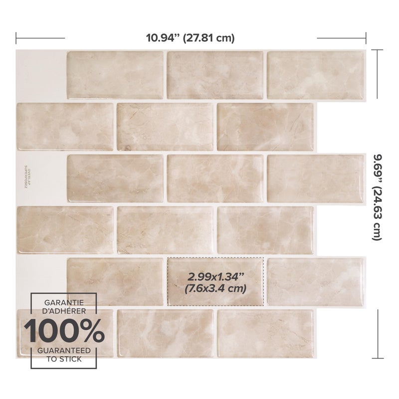 SMART TILES Peel and Stick Backsplash - Sheets of 10.95" x 9.70" - 3D Adhesive Peel and Stick Tile Backsplash for Kitchen, Bathroom, Wall Tile (Beige, Marble, Pack of 10) - Image 3