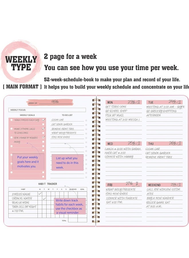 Undated Weekly Goals Notebook, To Do List Planner with Spiral Binding, PinkUndated Weekly Goals Notebook, To Do List Planner with Spiral Binding, Pink - Image 5
