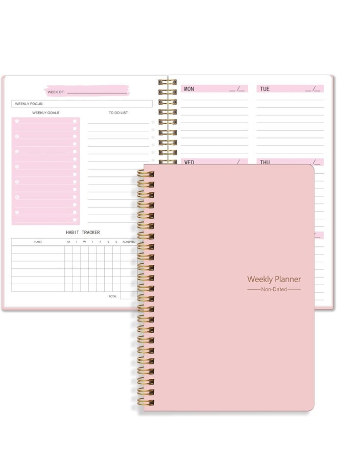 Undated Weekly Goals Notebook, To Do List Planner with Spiral Binding, PinkUndated Weekly Goals Notebook, To Do List Planner with Spiral Binding, Pink - Image 1