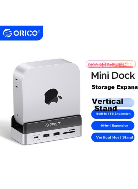 Orico Macmini M4 Expansion Dock Base Converter Storage Expansion Vertical Stand Accessory M.2 Hard Drive Enclosure Desktop Expansion Dock Minidock Built-in Expandable Ssd-1t