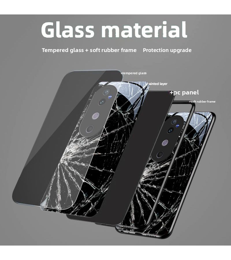 Luxury Glass Hard Cover for Vivo T3 Ultra Phone Case Mixed Color 1 PC Plus Glass Protective Casing Screen Shattering Texture Pattern Intact Glass - Image 4