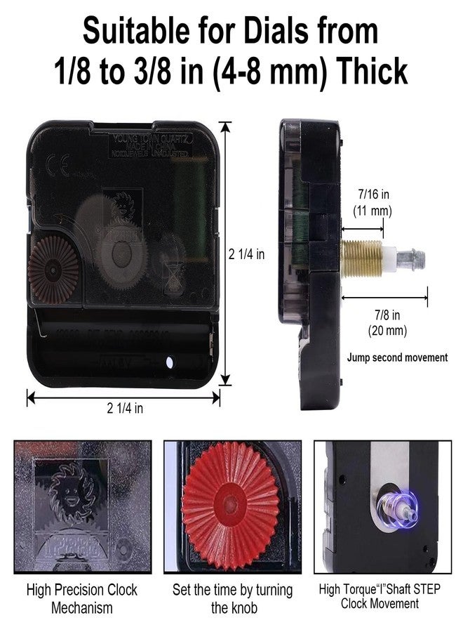 EMOON High Torque Movement Mechanism with Extra-Long 11 1/8 Inch Spade Hands, Quartz Motor Kit for Custom Repair, Total Shaft Length 7/8 Inch (Black) - Image 4