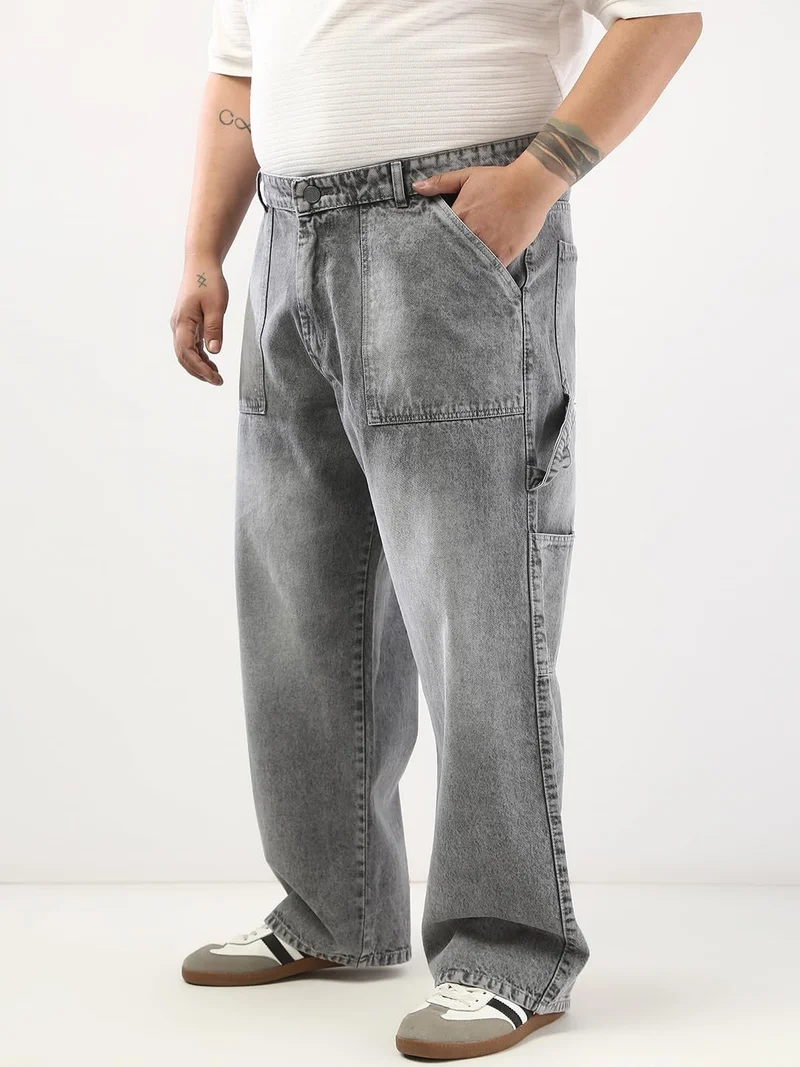 Urbano Fashion  Urbano Plus Men's Light Grey Loose Fit Cargo Carpenter Jeans with 6 Pockets Non-Stretchable  | Best Price UAE