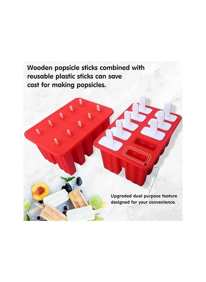 Homemade Popsicle Molds Shapes, 10PCS Silicone Ice Pop Maker Non-BPA, with 50 Sticks, 50 Bags, 10 Reusable Sticks, Funnel, Brush and Ice Pop Recipes - Image 2