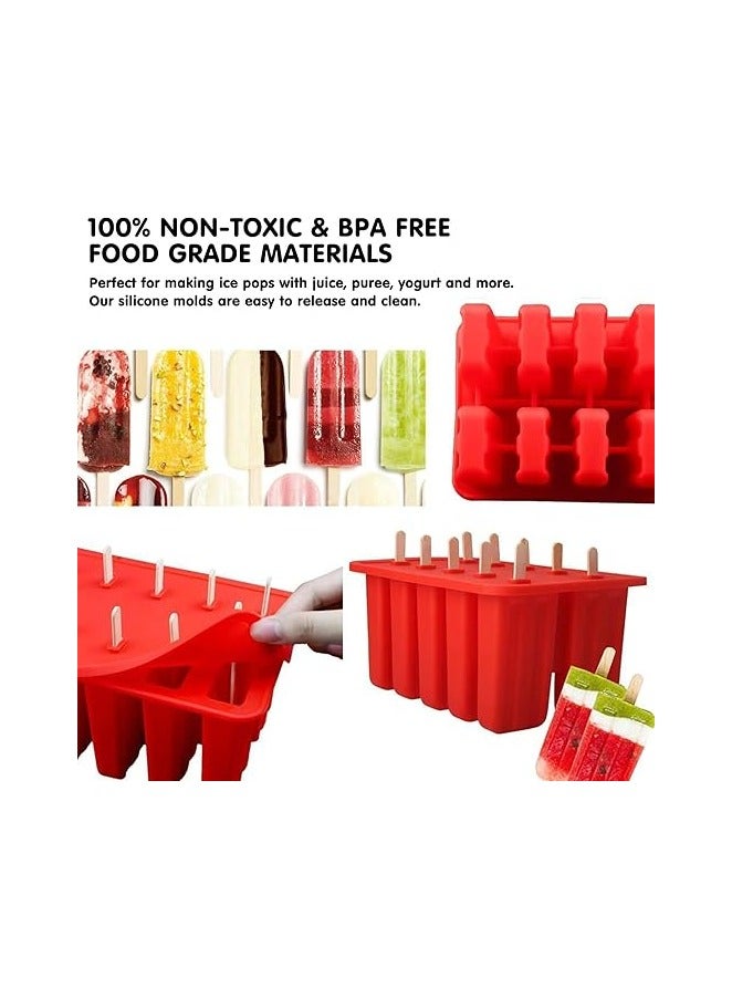 Homemade Popsicle Molds Shapes, 10PCS Silicone Ice Pop Maker Non-BPA, with 50 Sticks, 50 Bags, 10 Reusable Sticks, Funnel, Brush and Ice Pop Recipes - Image 3