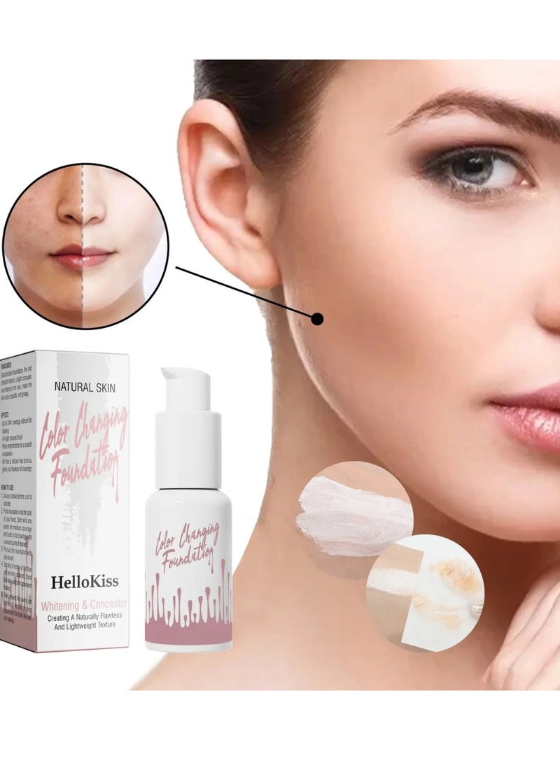 HelloKiss Color Changing Foundation Natural Temperature Color Changing Full Coverage Liquid Foundation Makeup Long Lasting Waterproof Sweatproof Moisturizing Liquid Cover Concealer 30ml - Image 2