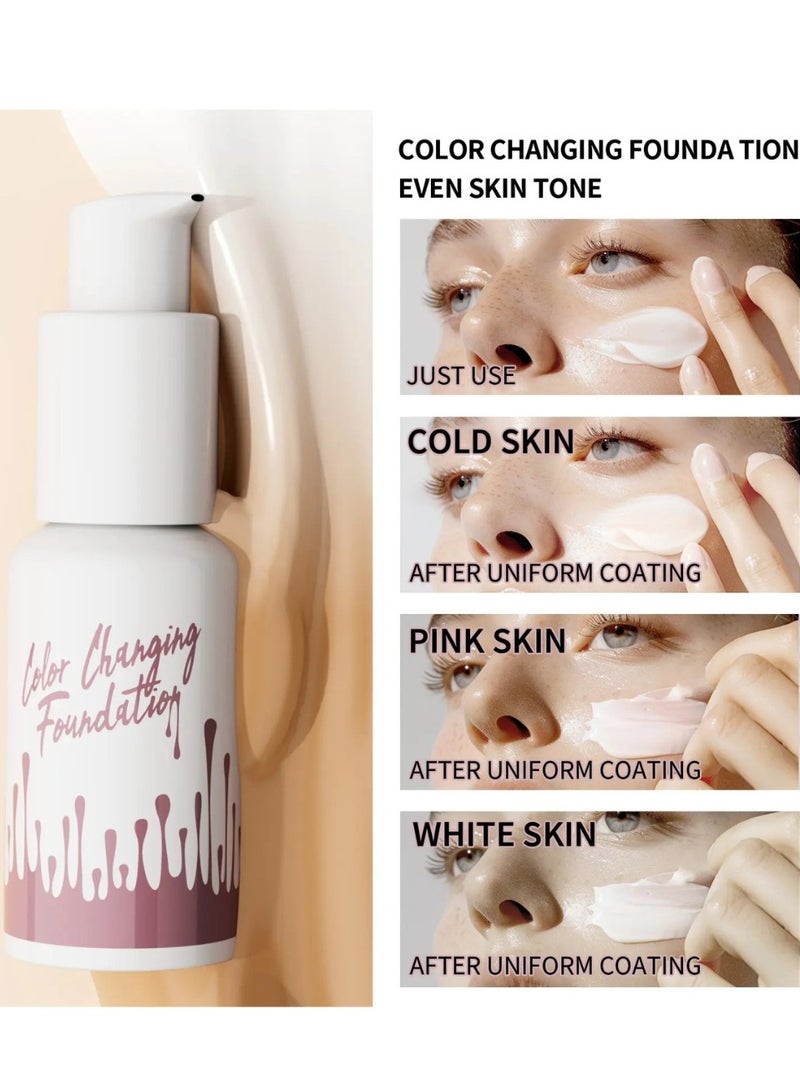 HelloKiss Color Changing Foundation Natural Temperature Color Changing Full Coverage Liquid Foundation Makeup Long Lasting Waterproof Sweatproof Moisturizing Liquid Cover Concealer 30ml - Image 3