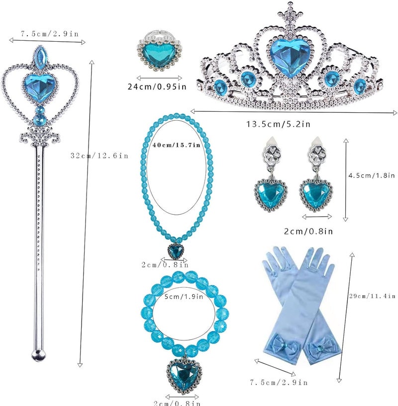 KASTWAVE Princess Dress Up Party Accessories Set - Tiara, Wand, Necklace, Earrings, Bracelet, and Gloves (Blue, 9pcs) - Image 3