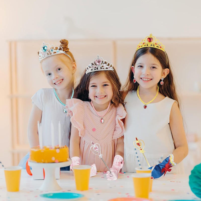 KASTWAVE Princess Dress Up Party Accessories Set - Tiara, Wand, Necklace, Earrings, Bracelet, and Gloves (Blue, 9pcs) - Image 5