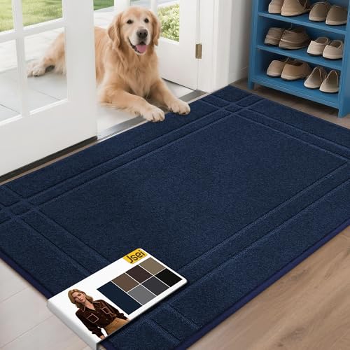 JSEI Entryway Rugs Doormat 32"x48", Non-Slip Dirt Trapper Door Mats Indoor, Washable Absorbent and Stain Resist Welcome Floor Mat for Front Door, Dog Door Mat, Dirty Wet Shoes & Paws, Navy Blue - Image 1