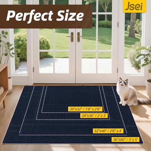 JSEI Entryway Rugs Doormat 32"x48", Non-Slip Dirt Trapper Door Mats Indoor, Washable Absorbent and Stain Resist Welcome Floor Mat for Front Door, Dog Door Mat, Dirty Wet Shoes & Paws, Navy Blue - Image 2