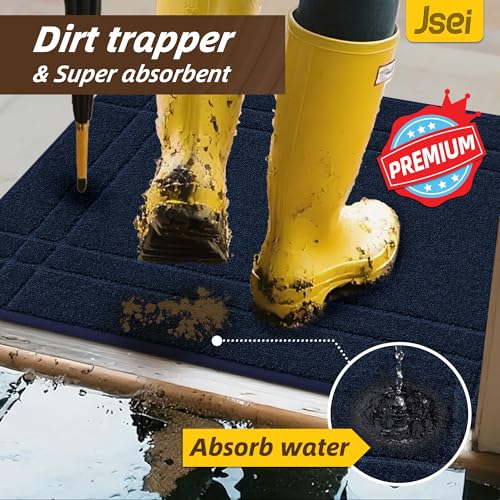 JSEI Entryway Rugs Doormat 32"x48", Non-Slip Dirt Trapper Door Mats Indoor, Washable Absorbent and Stain Resist Welcome Floor Mat for Front Door, Dog Door Mat, Dirty Wet Shoes & Paws, Navy Blue - Image 3