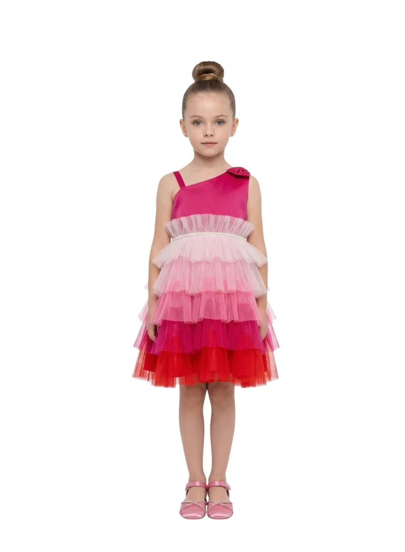 Bidani Girls Tiered Ombre Tulle Party Dress - Hot Pink