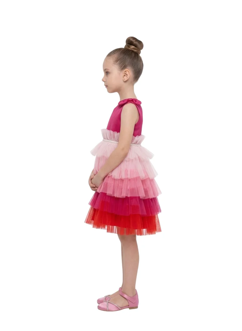 Bidani Girls Tiered Ombre Tulle Party Dress - Hot Pink