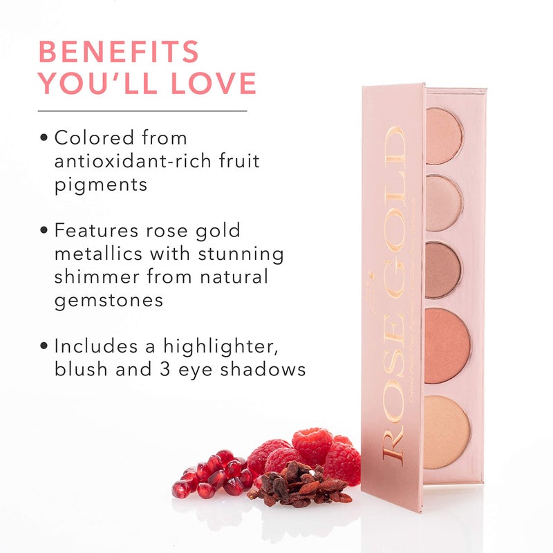 100 % Pure 100% PURE Rose Gold Makeup Palette All in One Compact 3 Eyeshadow, Blush, Face Highlighter, Fruit Pigmented Natural Warm Metallic Shimmer for All Skin Types - Vegan (Glowy Rose Gold Metallics) - Image 3