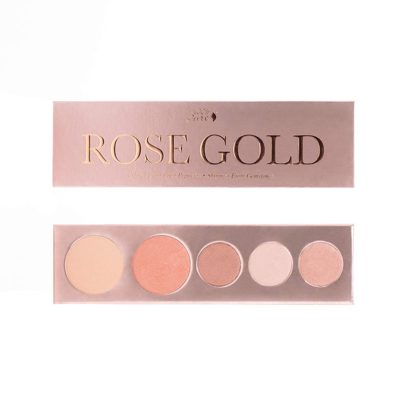 100 % Pure 100% PURE Rose Gold Makeup Palette All in One Compact 3 Eyeshadow, Blush, Face Highlighter, Fruit Pigmented Natural Warm Metallic Shimmer for All Skin Types - Vegan (Glowy Rose Gold Metallics) - Image 1