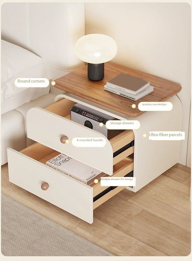 رافين طاولة سرير جانبية من الخشب الصلب بتصميم عصري متعدد الأغراض مع حافة مستديرة وتصميم بسيط ومغلفة بالجلد ودرجين وقاعدة من الخشب الصلب المتين وخزانة تخزين لغرفة المعيشة وغرفة النوم 50 × 40 × 50 سم - Image 4