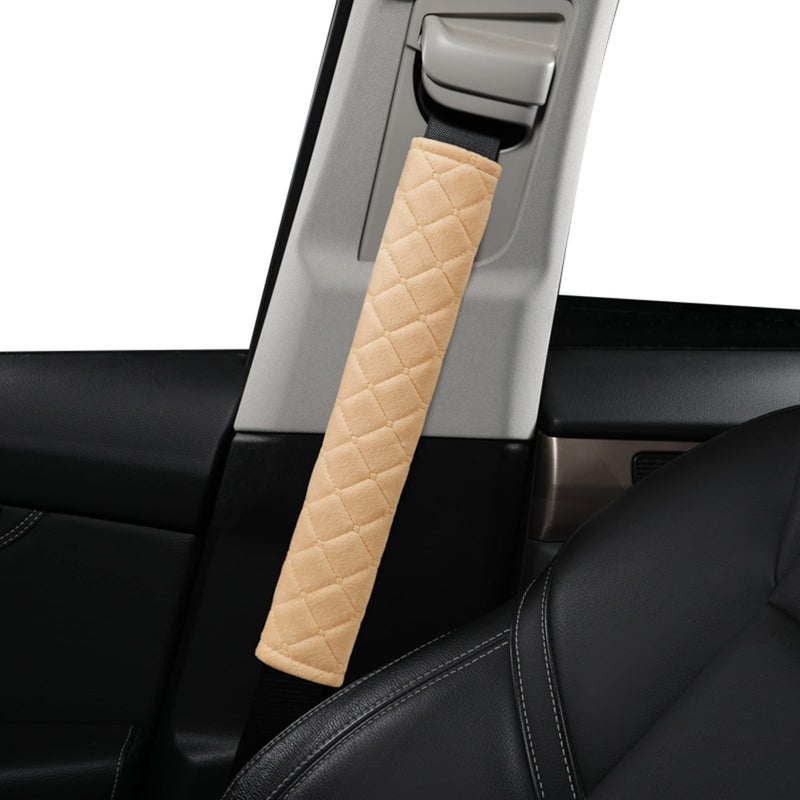 HighnessHwoo Extra Long Seatbelt Covers for Adults Kids Women  Men Soft Car Seat Belt Strap Cushion for Sedan SUV Trucks Shoulder Neck Chest Protector Pads Auto Accessories 2pcs Beige 13in