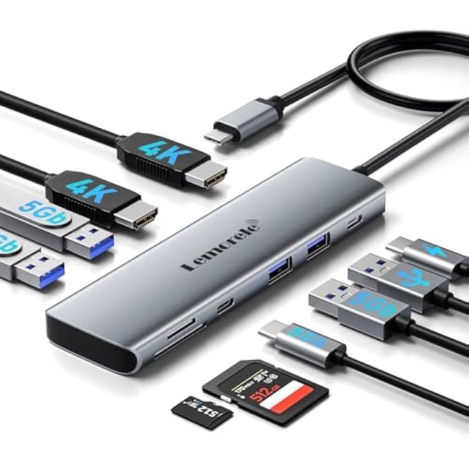 Lemorele LAPTOP DOCKING STATION DUAL HDMI MONITOR, 10 IN 1 USB C HUB WITH 2 HDMI PORTS, PD CHARGING, SD/TF, 5 USB C/A PORTS, LAPTOP DOCKING STATION FOR DELL XPS/HP/LENOVO/SURFACE - Image 1