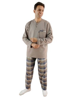 Jet Men Winter Pajama Set Long Sleeve &Carreau Bottom- Coffee  - Image 1