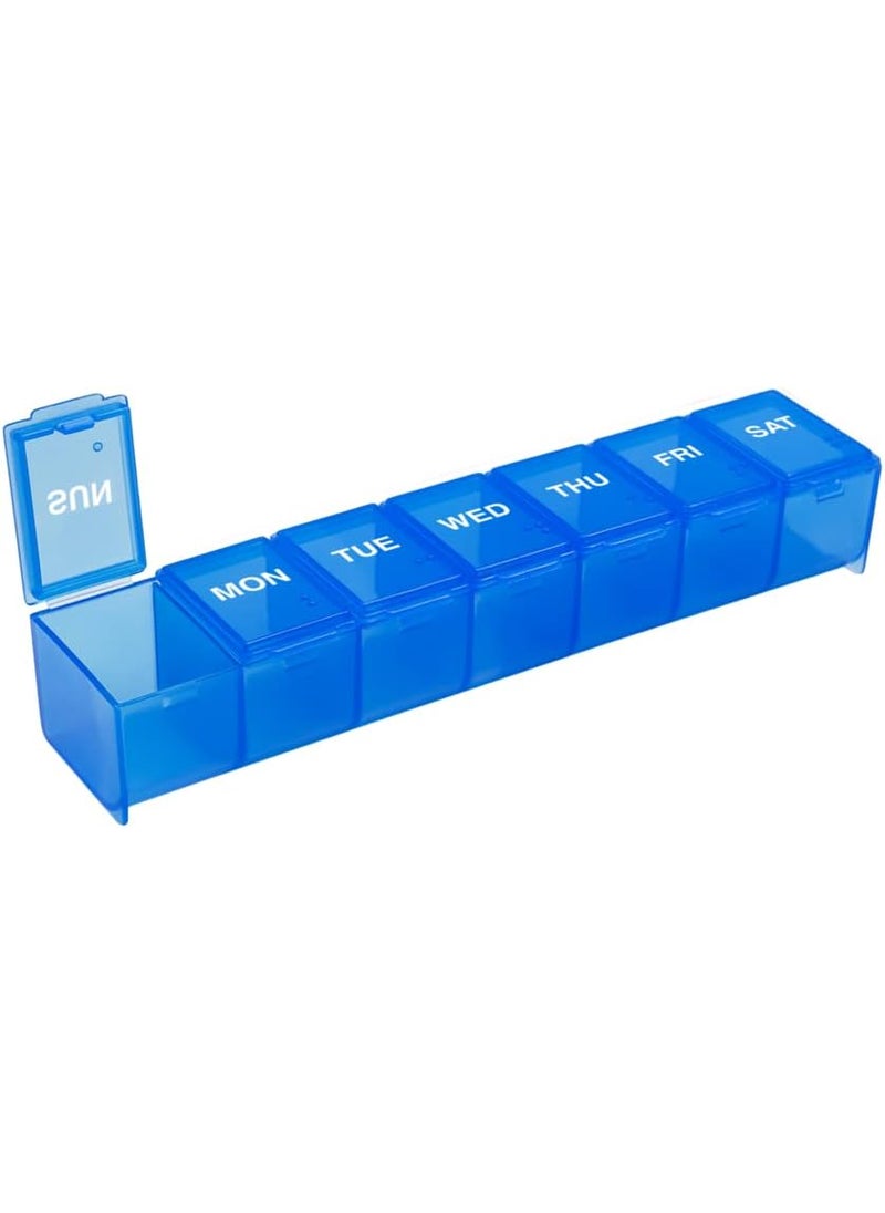 Ezy Dose EZY DOSE Weekly (7-Day) Pill Case, Medicine Planner, Vitamin Organizer Box, Convenient and Easy to Use, Large Compartments, Travel Friendly, Blue, Made in the USA, BPA Free 