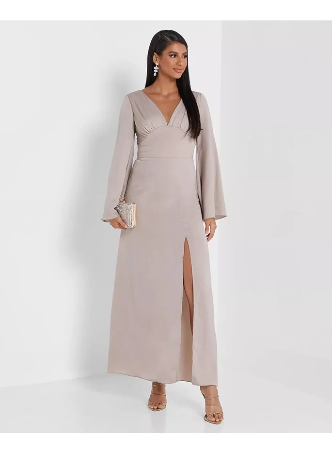 little mistress satin dress Little Mistress Plus flutter sleeve satin maxi dress in emerald green