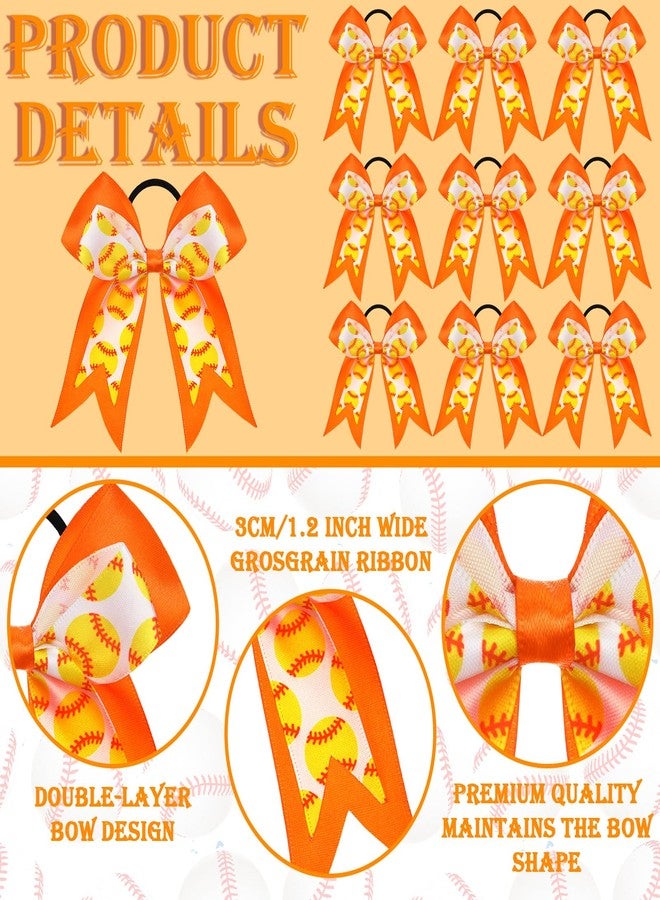 MTLEE 9 Pcs 5.1 Inch Orange Softball Ribbon Hair Bows Elastic Cheer Scrunchies Cheerleader Bows Volleyball Sports Ball Ponytail Holder Sport Hair Accessories for Girl Player - Image 4