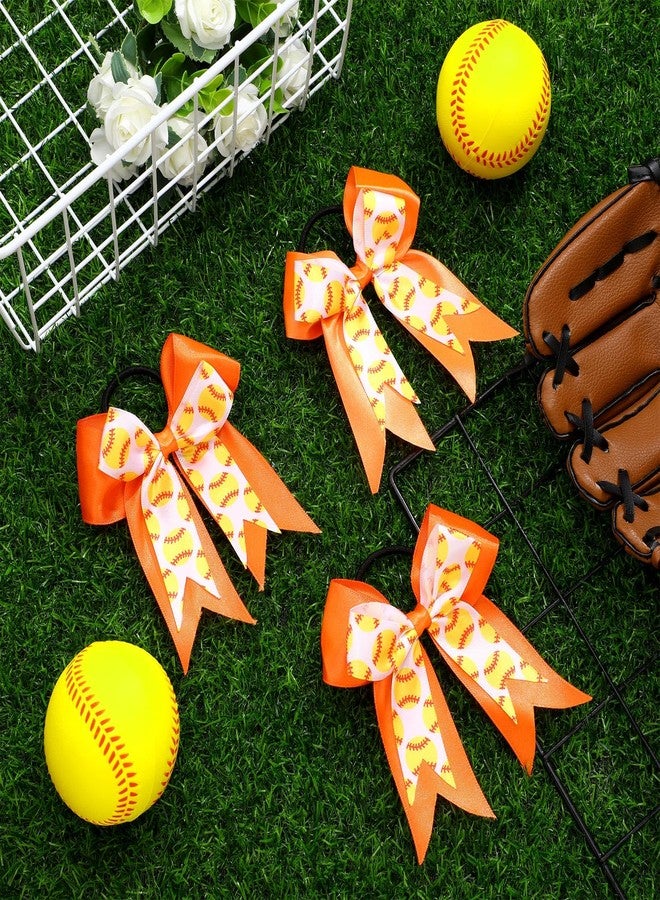 MTLEE 9 Pcs 5.1 Inch Orange Softball Ribbon Hair Bows Elastic Cheer Scrunchies Cheerleader Bows Volleyball Sports Ball Ponytail Holder Sport Hair Accessories for Girl Player - Image 3