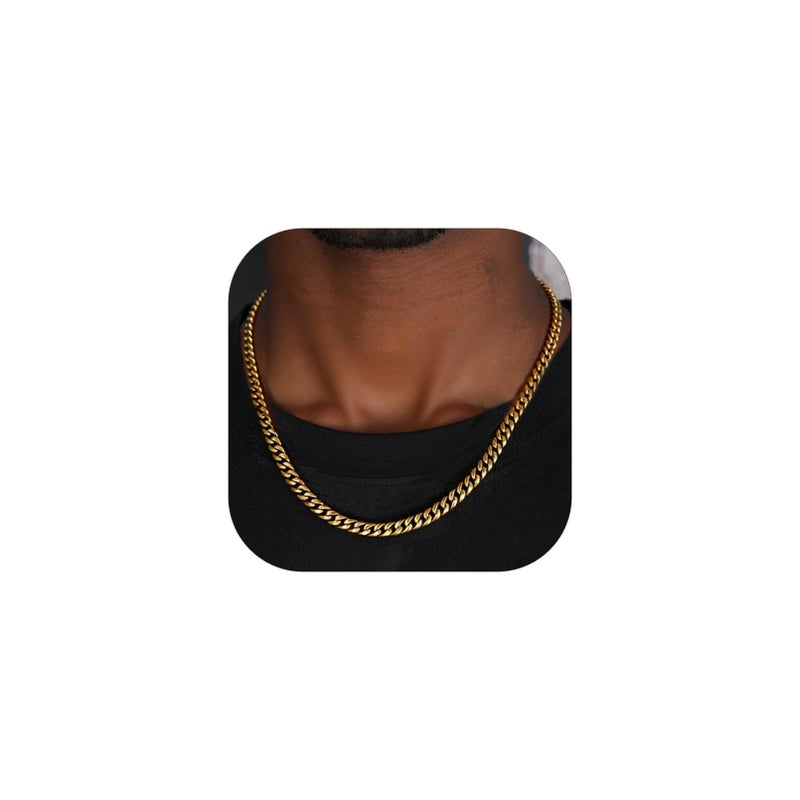 ChainsHouse Mens 14K Gold Chain Necklace Fashion Curb Cuban Link Chain Necklace Golden 6mm 22 inch - Image 1