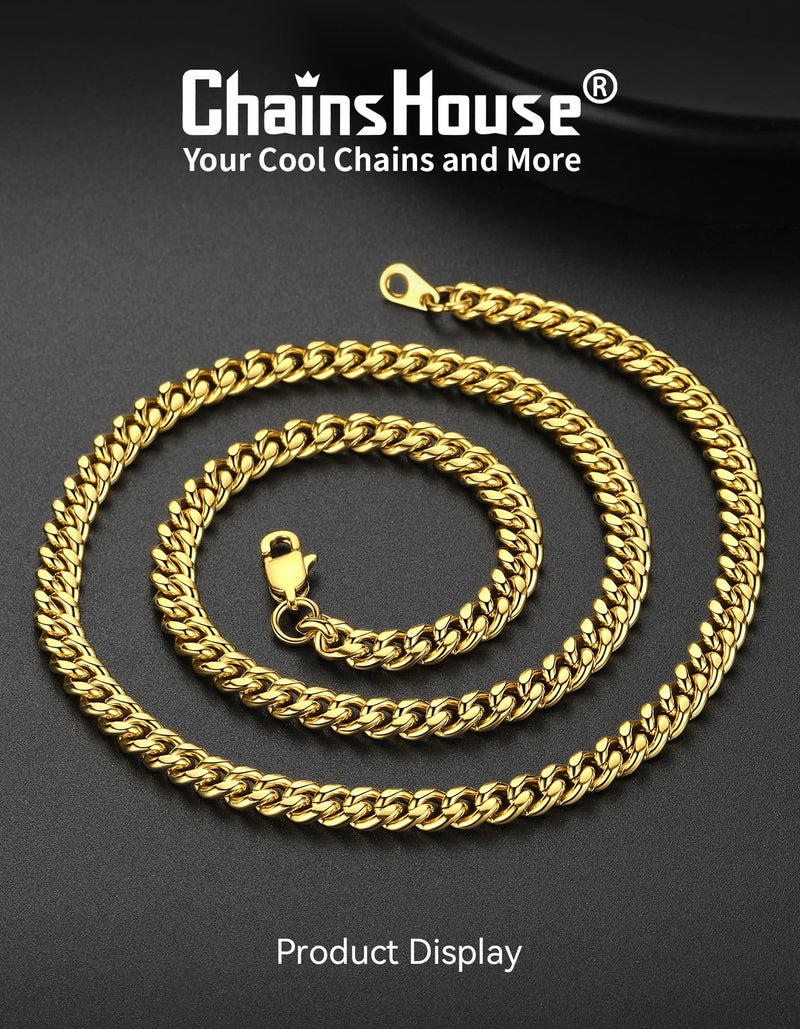 ChainsHouse Mens 14K Gold Chain Necklace Fashion Curb Cuban Link Chain Necklace Golden 6mm 22 inch - Image 3