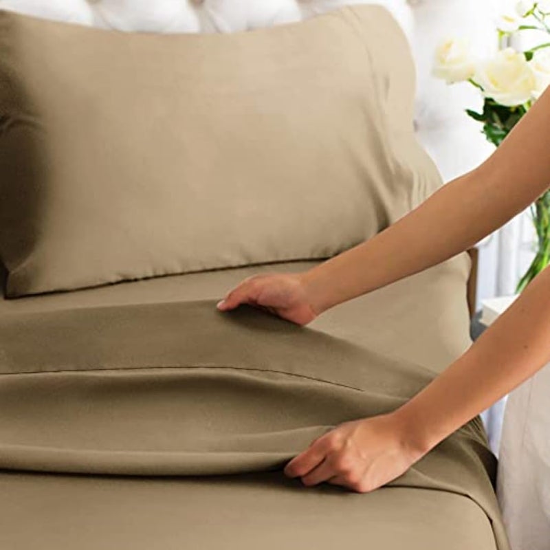 SEM B GRA - Flat BedSheet with Pillow Covers 600 TC 100% Egyptian Cotton Bedsheet Comfortable & Durable Hotel Quality Sheet (Single_60x90, Beige) - Image 2
