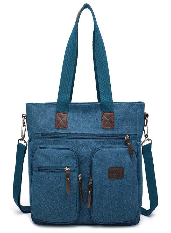 ToLFE Women Top Handle Satchel Handbags Shoulder Bag Messenger Tote Bag Purse Crossbody Bag Travel Work Tote Bag, New-blue, Double handles with 9.1" drop - Image 2