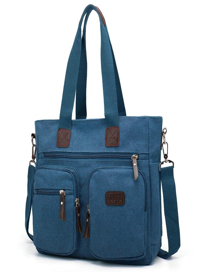 ToLFE Women Top Handle Satchel Handbags Shoulder Bag Messenger Tote Bag Purse Crossbody Bag Travel Work Tote Bag, New-blue, Double handles with 9.1" drop - Image 1