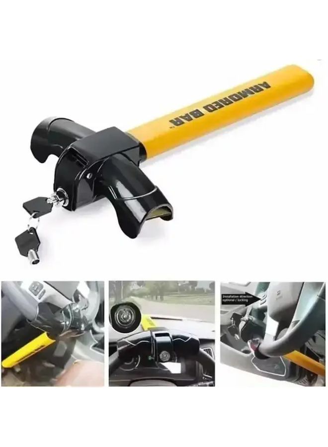 Heavy Duty Steering Wheel Anti Theft Lock for Cars Trucks SUVs Yellow Black - Image 2