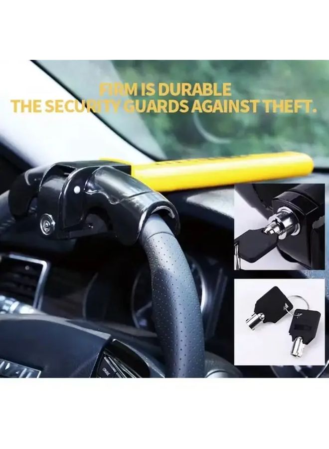 Heavy Duty Steering Wheel Anti Theft Lock for Cars Trucks SUVs Yellow Black - Image 1