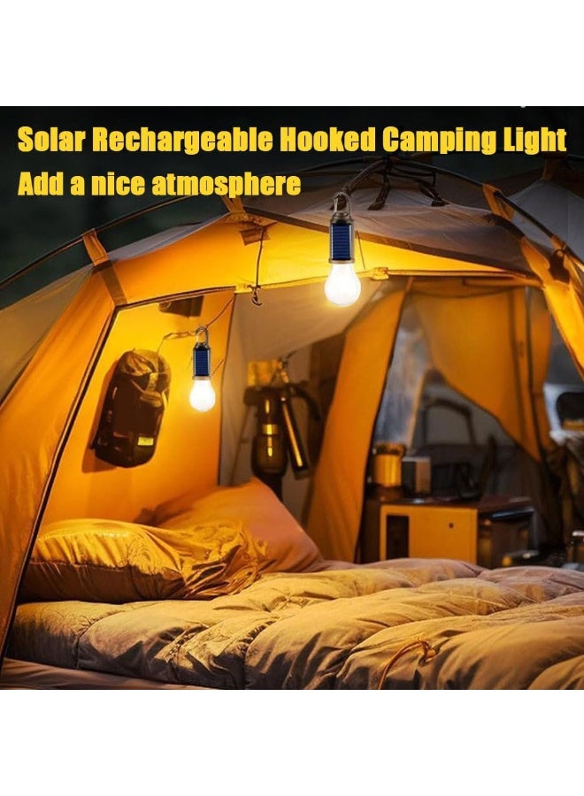 MOCOM 2pcs - Solar Rechargeable Hooked Camping Light Bulb – Dual Solar & USB Charging LED Tent Lamp with Power Display | Portable IPX4 Waterproof Outdoor Lighting with Adjustable Brightness, Foldable Hanging Hook & Vintage Tungsten Design – Ideal for Camping, Hiking, Emergency, and Home Use - Image 3