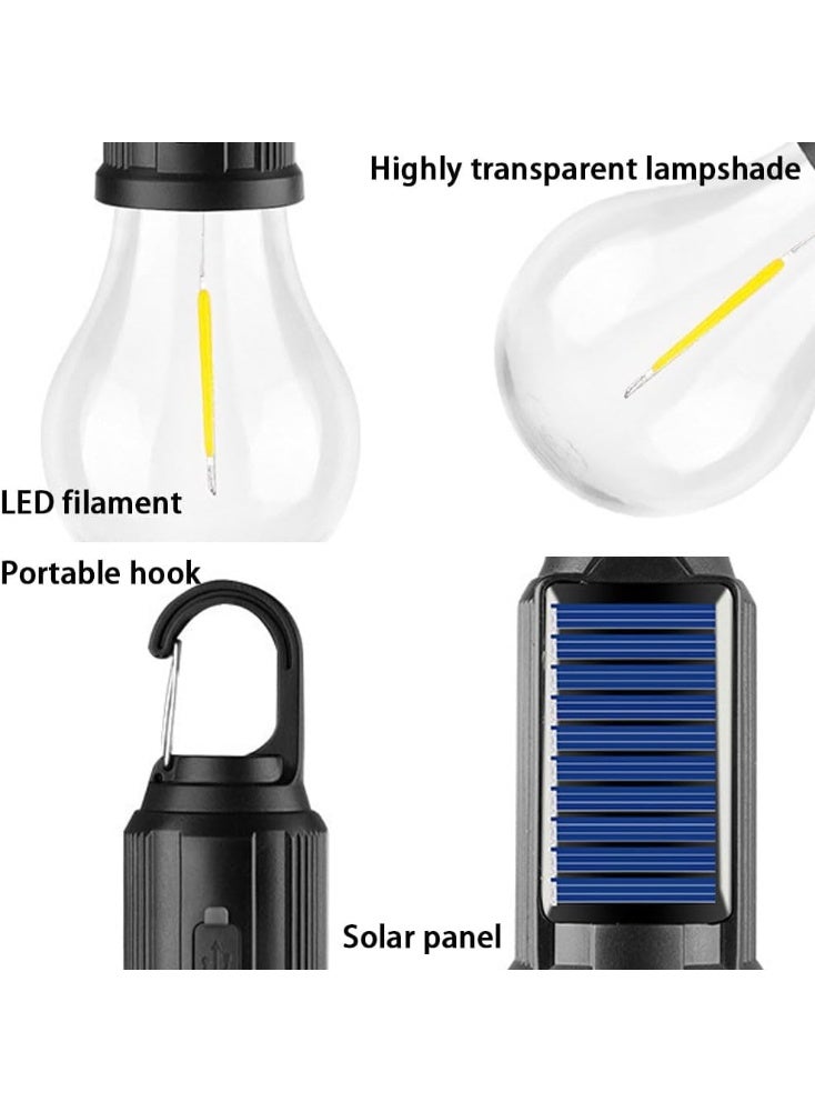 MOCOM 2pcs - Solar Rechargeable Hooked Camping Light Bulb – Dual Solar & USB Charging LED Tent Lamp with Power Display | Portable IPX4 Waterproof Outdoor Lighting with Adjustable Brightness, Foldable Hanging Hook & Vintage Tungsten Design – Ideal for Camping, Hiking, Emergency, and Home Use - Image 5