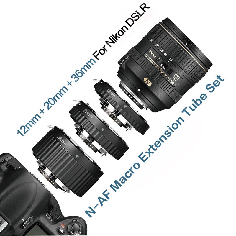 Mcoplus N-PA Metal Auto Focus Macro Extension Tube Set for Nikon DSLR Cameras D7200 D7100 D5600 D5300 D5200 D5100 D3400 D3300 D3200 D3100 D750 D90 D80 etc - Image 3