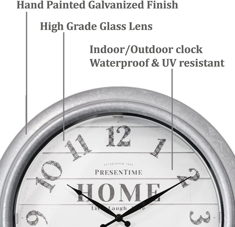 Presentime & Co 18" Vienna Modern Farmhouse Luminous Indoor/Outdoor Clock, Shiplap Style, Galvanized Silver Finish, Night Light with Smart Sensor, Wall Decoration, Outdoor Lights & Decoration. - Image 2