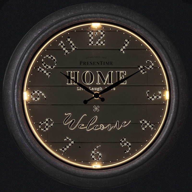 Presentime & Co 18" Vienna Modern Farmhouse Luminous Indoor/Outdoor Clock, Shiplap Style, Galvanized Silver Finish, Night Light with Smart Sensor, Wall Decoration, Outdoor Lights & Decoration. - Image 4