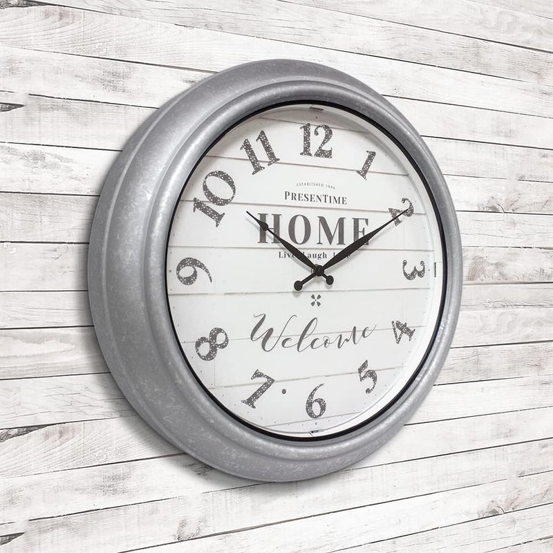 Presentime & Co 18" Vienna Modern Farmhouse Luminous Indoor/Outdoor Clock, Shiplap Style, Galvanized Silver Finish, Night Light with Smart Sensor, Wall Decoration, Outdoor Lights & Decoration. - Image 5