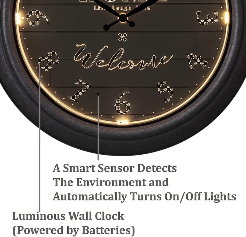 Presentime & Co 18" Vienna Modern Farmhouse Luminous Indoor/Outdoor Clock, Shiplap Style, Galvanized Silver Finish, Night Light with Smart Sensor, Wall Decoration, Outdoor Lights & Decoration. - Image 3